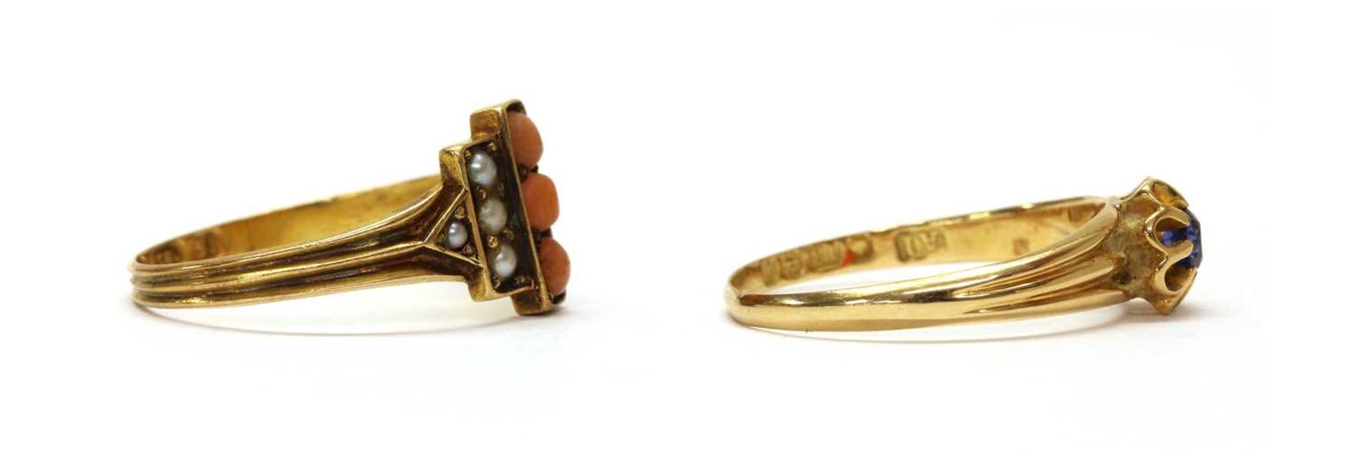 A Victorian 15ct gold coral and split pearl ring, - Image 2 of 3