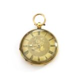 A gold key wound open-faced fob watch,