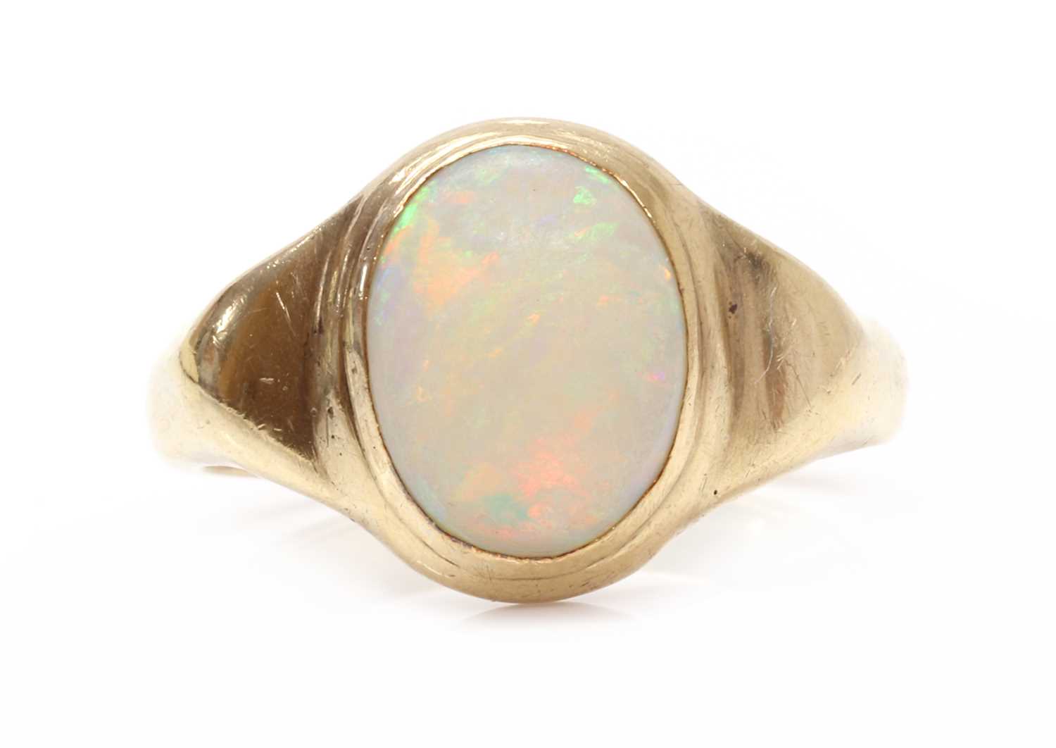 A gold single stone opal ring, - Image 2 of 3