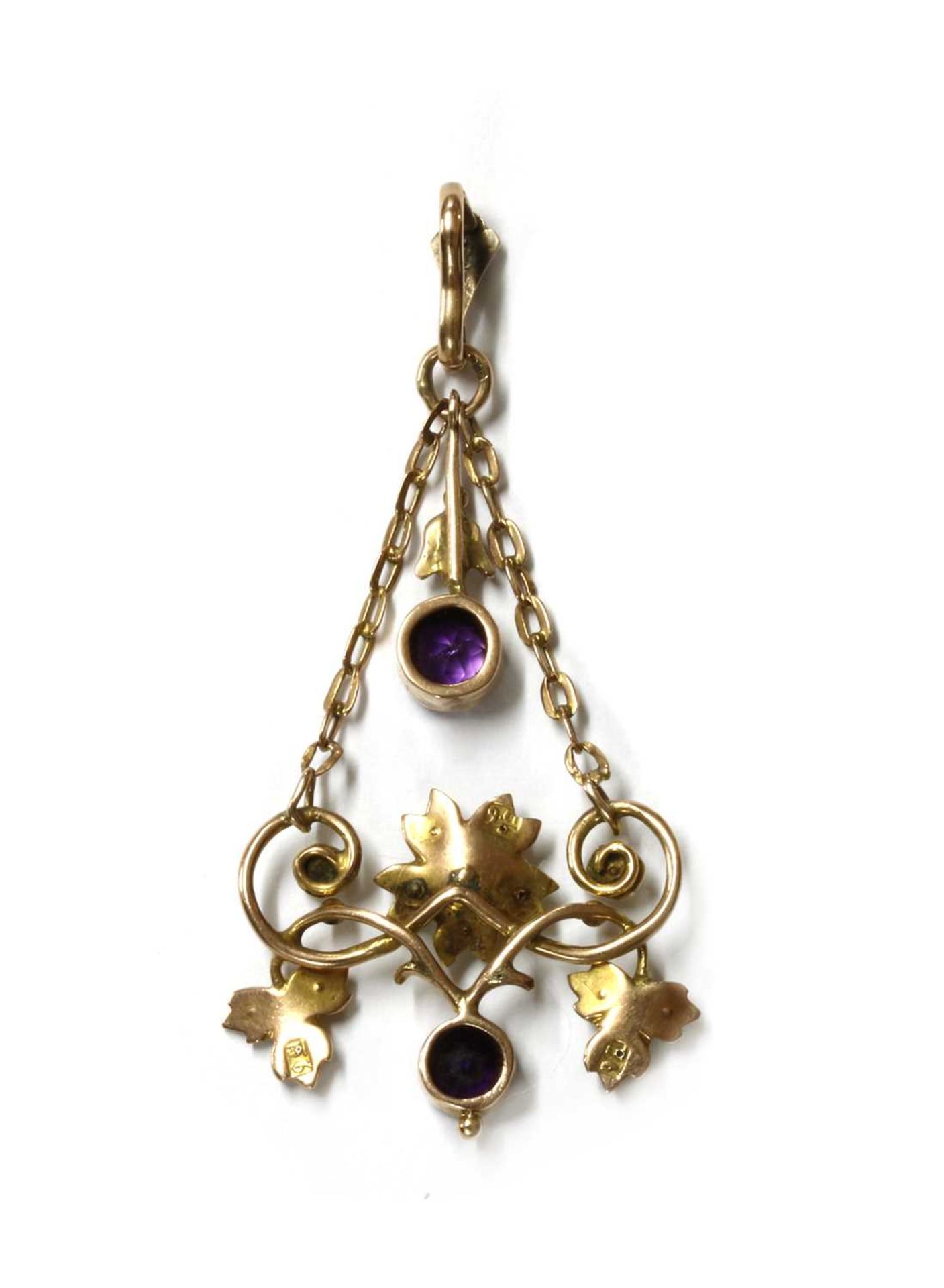 An Edwardian gold amethyst and split pearl pendant, - Image 2 of 2