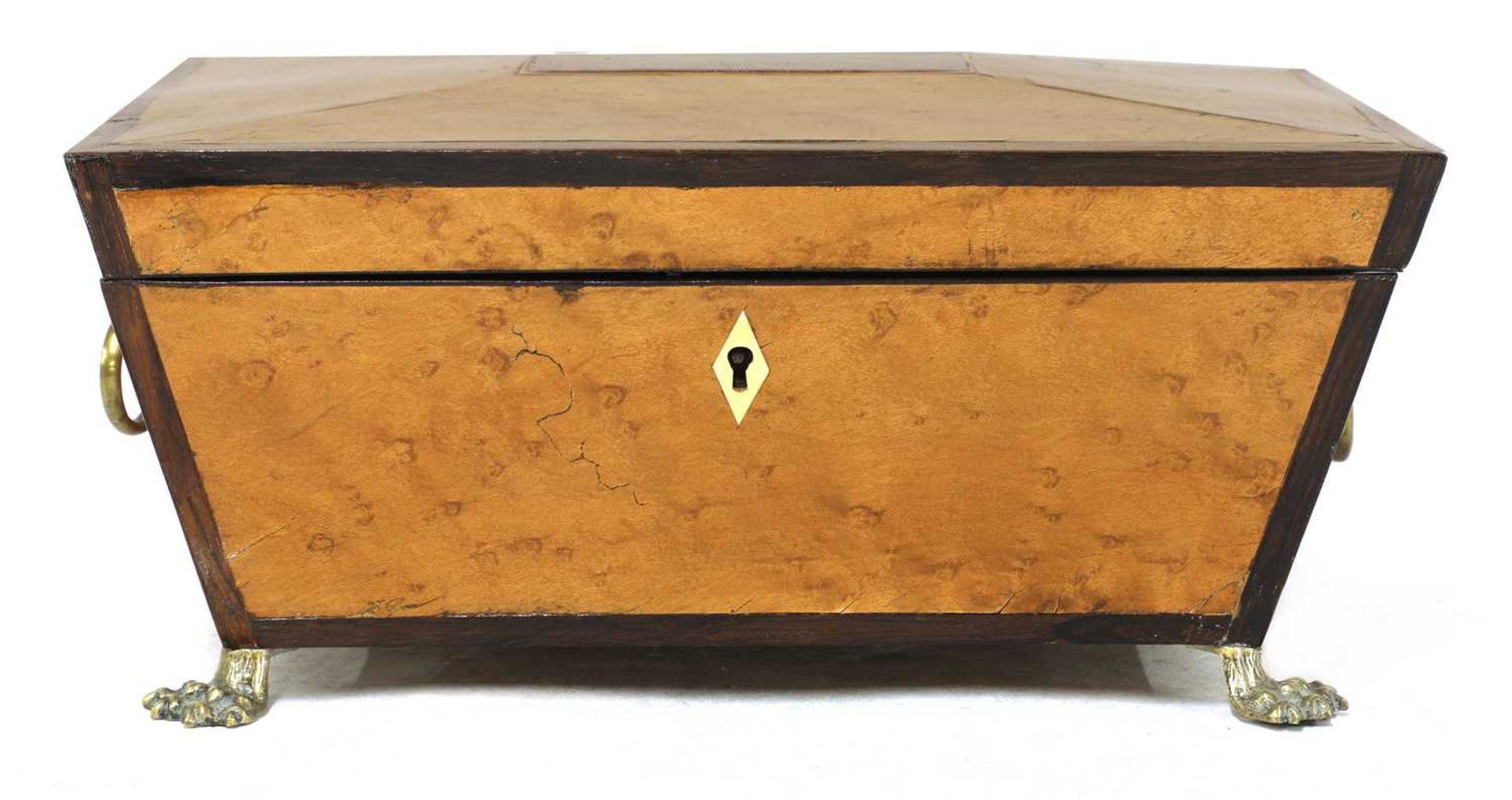 A Regency bird's-eye maple and thuya sarcophagus box,