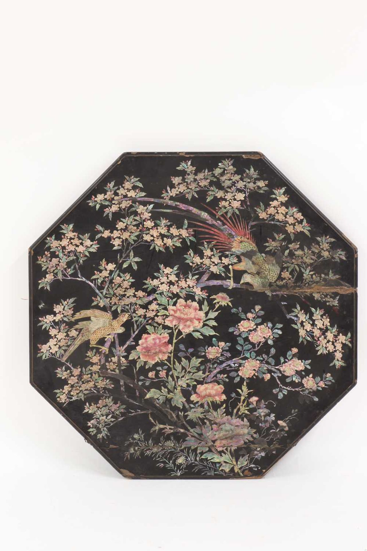A Victorian lacquered, mother-of-pearl inlaid and painted octagonal occasional table, - Bild 5 aus 17