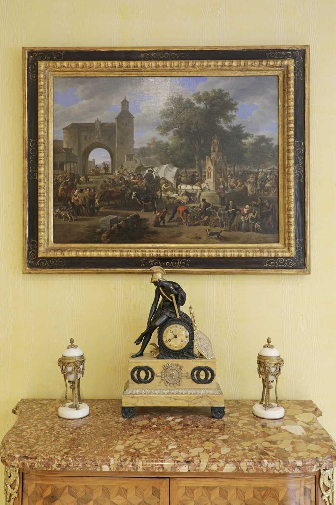 A French Empire patinated and gilt-bronze and Sienna marble mantel clock, - Image 6 of 7