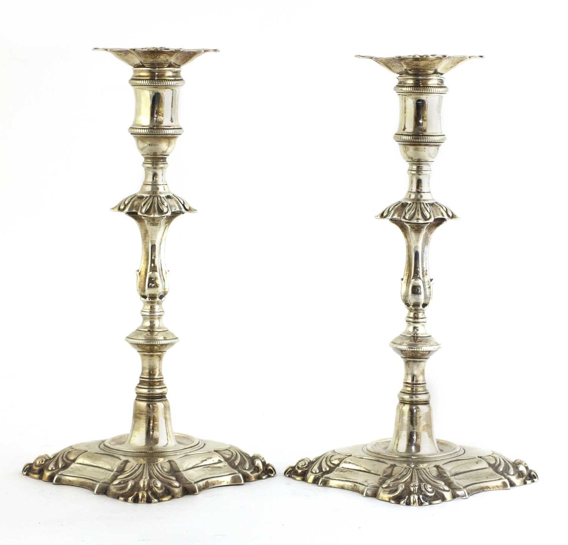 A pair of cast silver table candlesticks, - Image 2 of 5