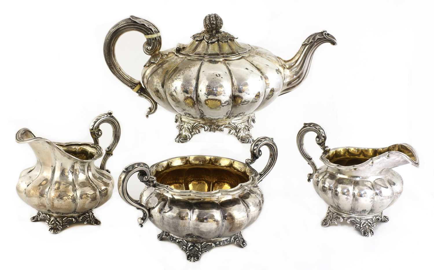 An early Victorian silver four-piece tea set, - Image 2 of 7