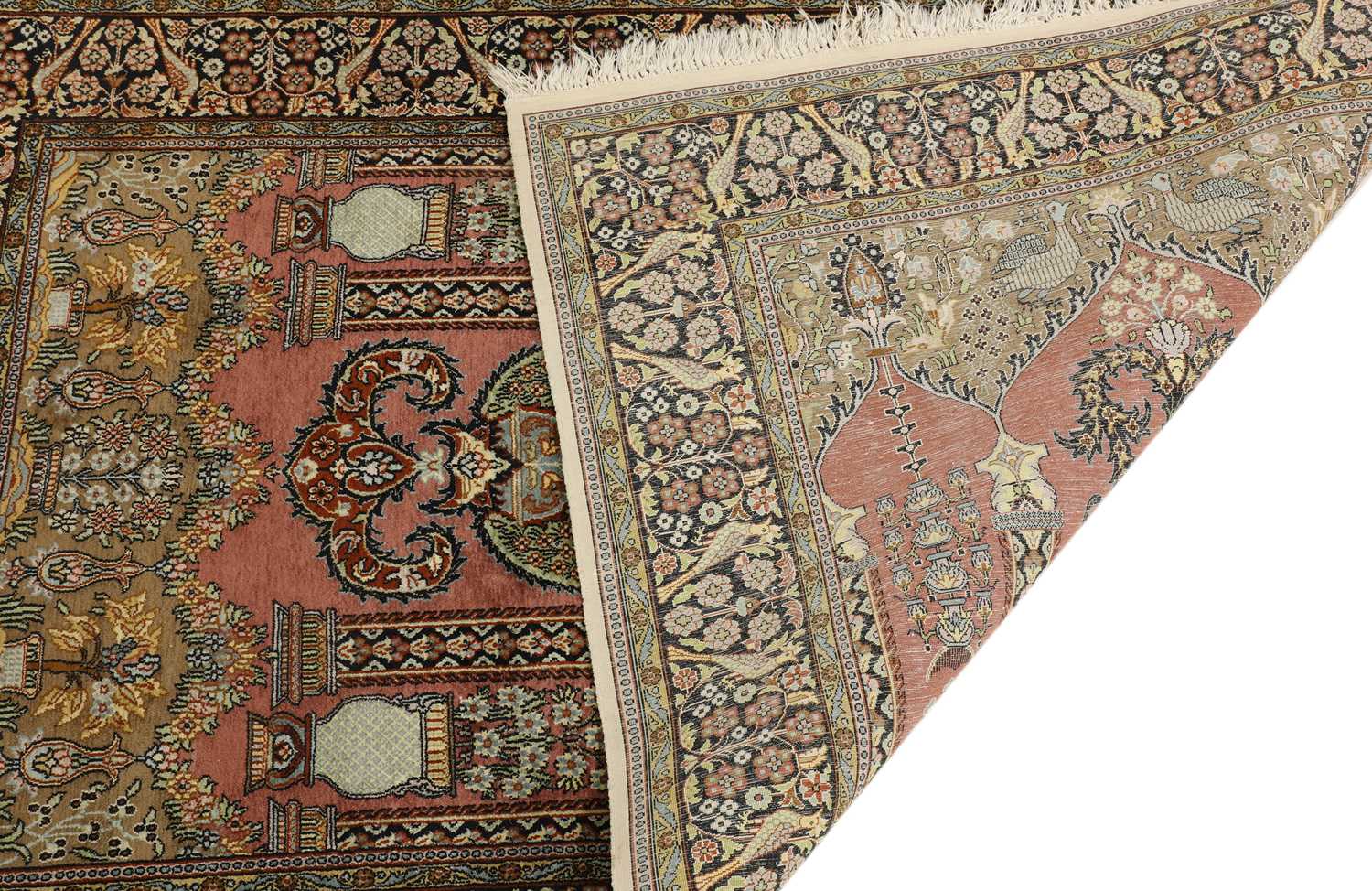 A Persian wool and silk prayer rug, - Image 2 of 2