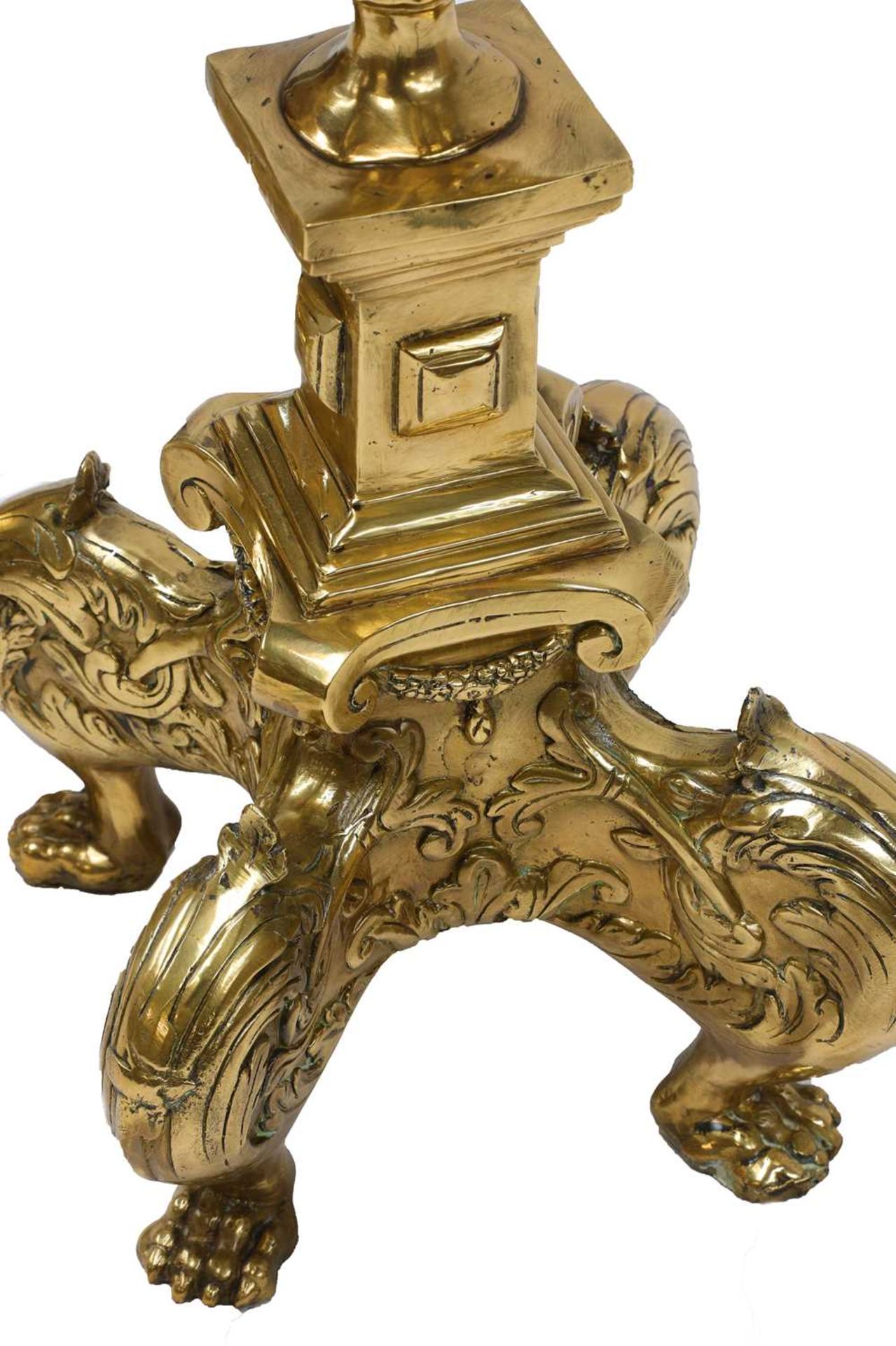 A pair of large baroque-style cast bronze andirons, - Image 3 of 3