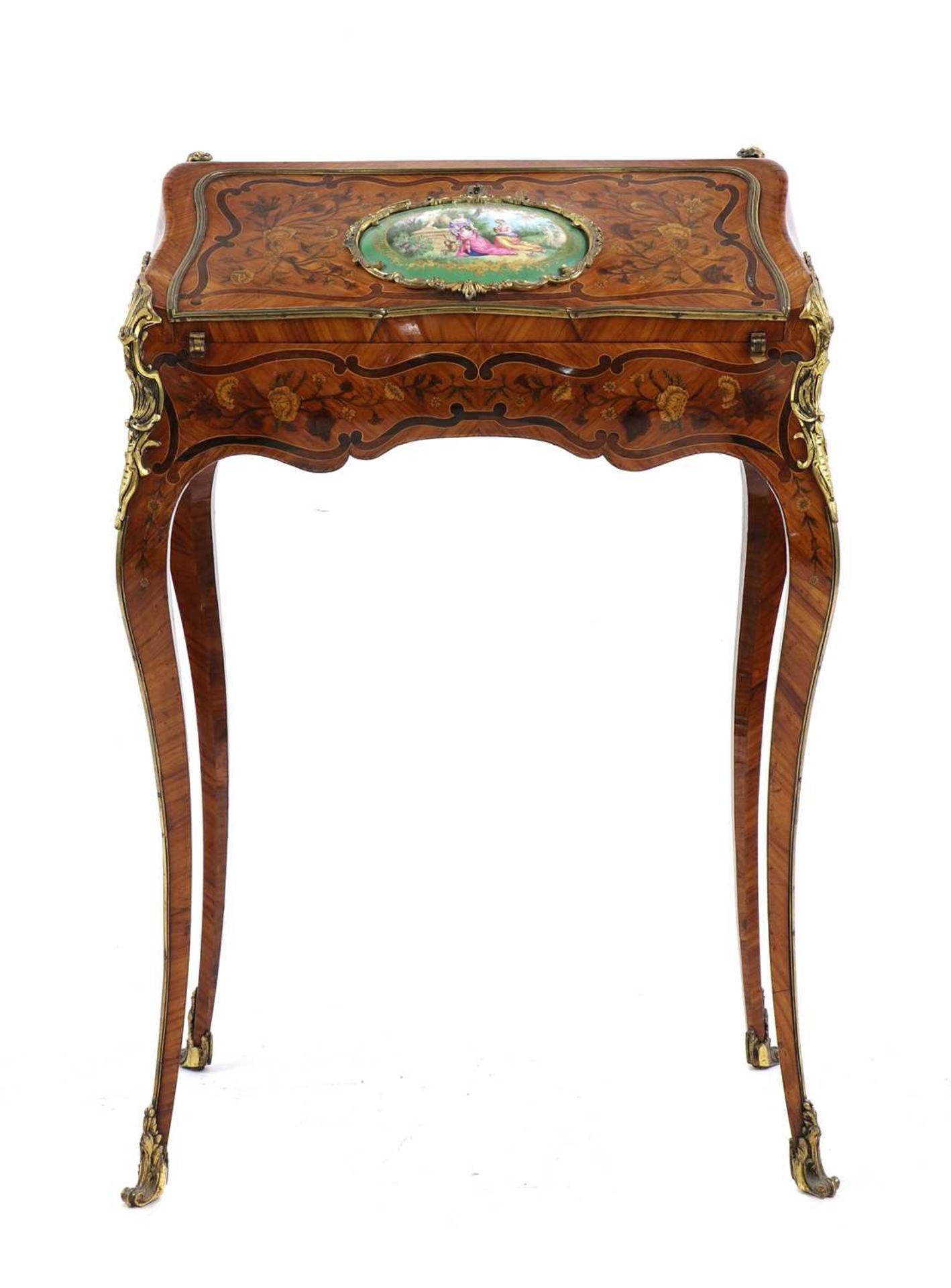 A small French Louis XV-style kingwood and marquetry bureau de dame,