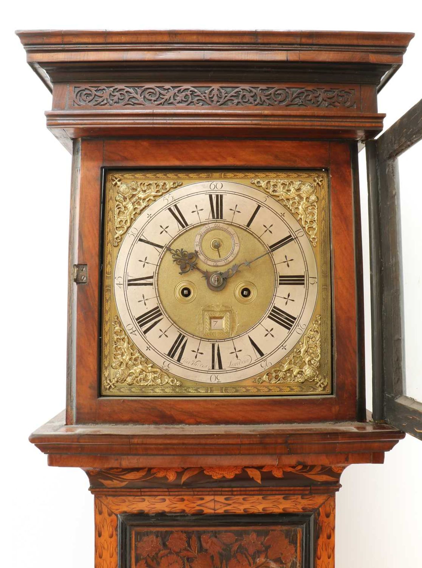 A William and Mary walnut and marquetry inlaid longcase clock, - Bild 6 aus 11