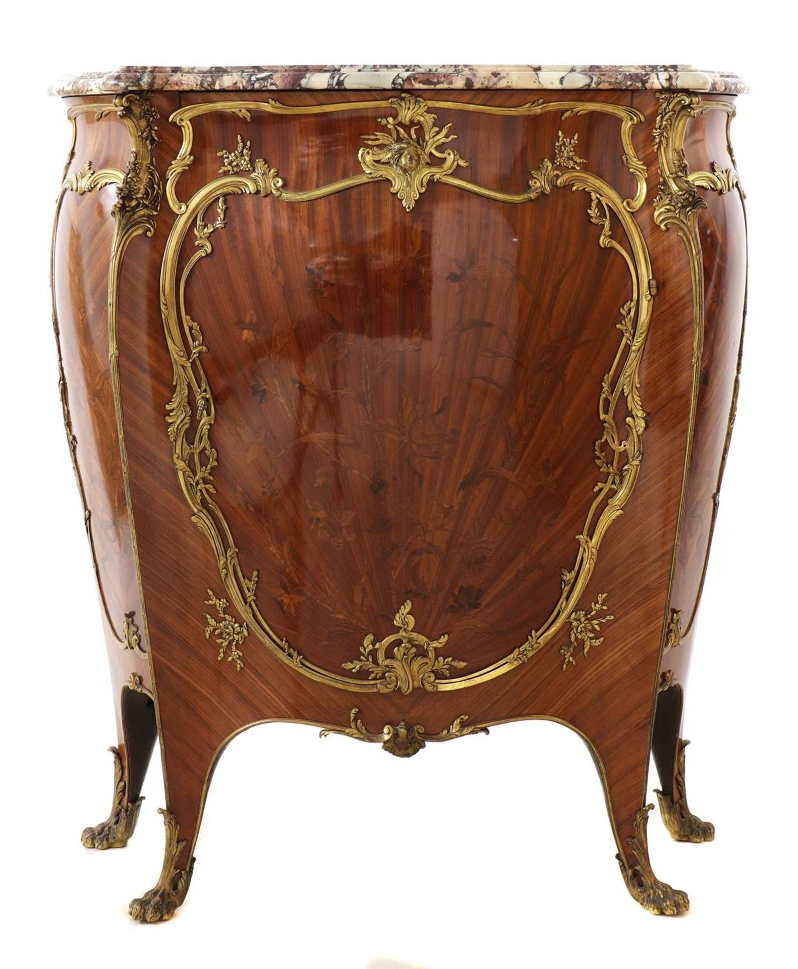 A French Louis XV-style amaranth and kingwood meuble d'appui,