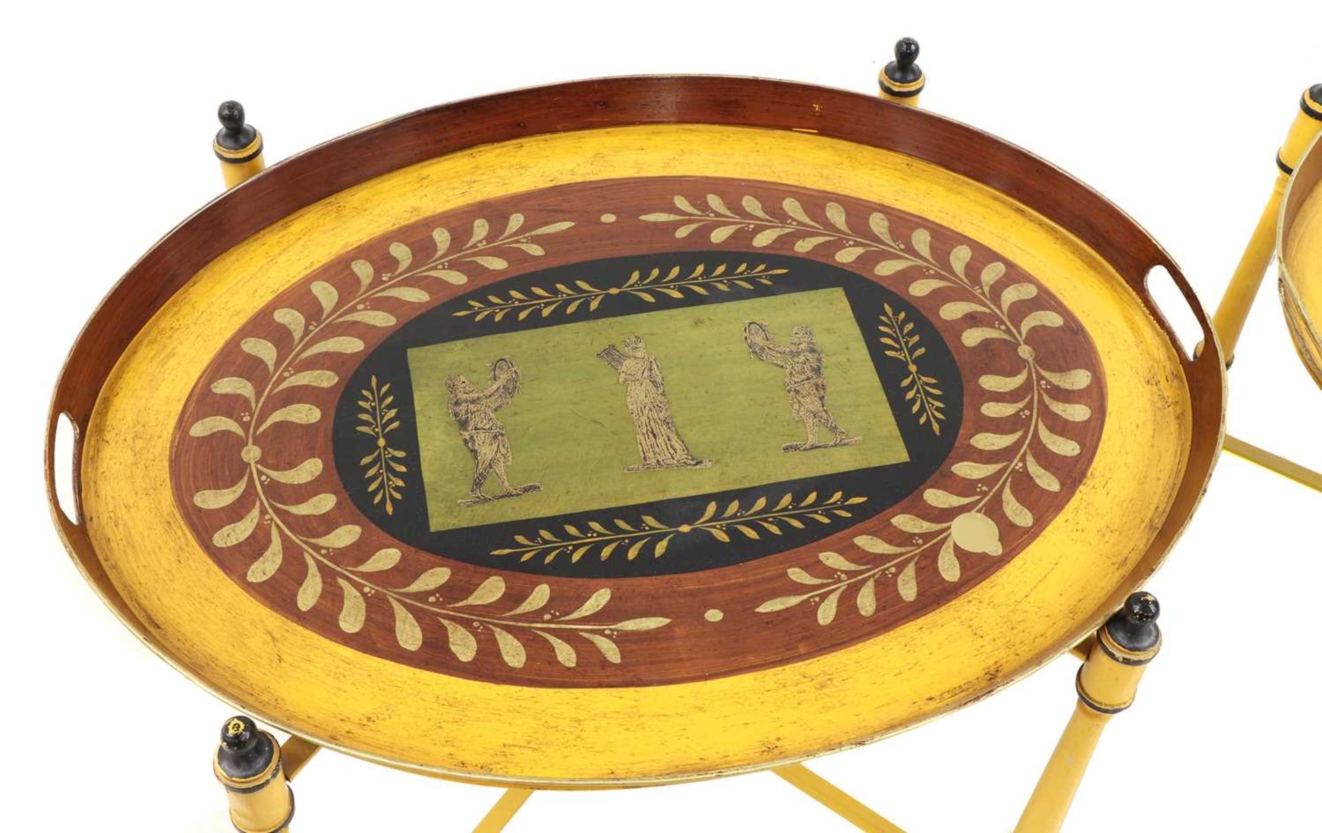 A pair of Regency-style yellow-painted toleware side tables, - Image 3 of 4