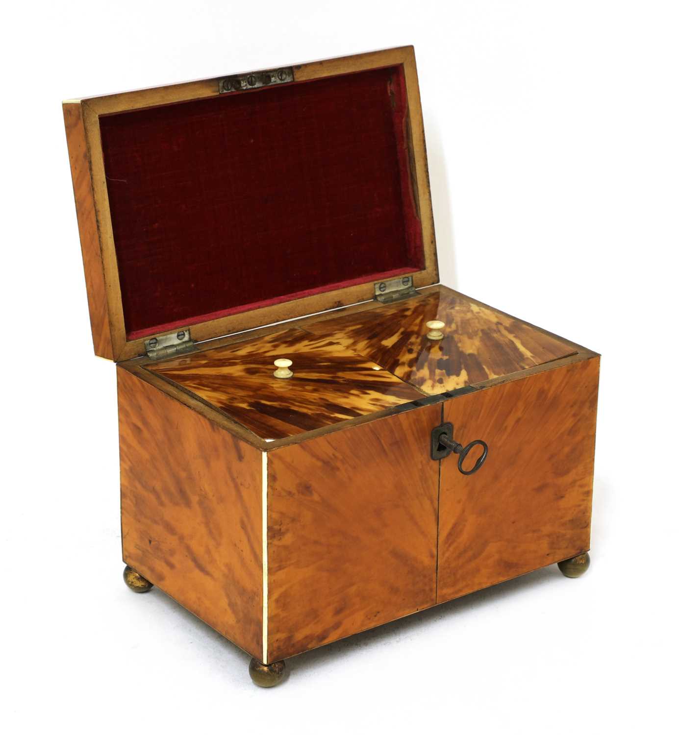 A blond tortoiseshell twin compartment tea caddy, - Image 2 of 12