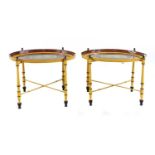 A pair of Regency-style yellow-painted toleware side tables,