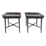 A pair of Regency-style papier mâché tray-top side tables,