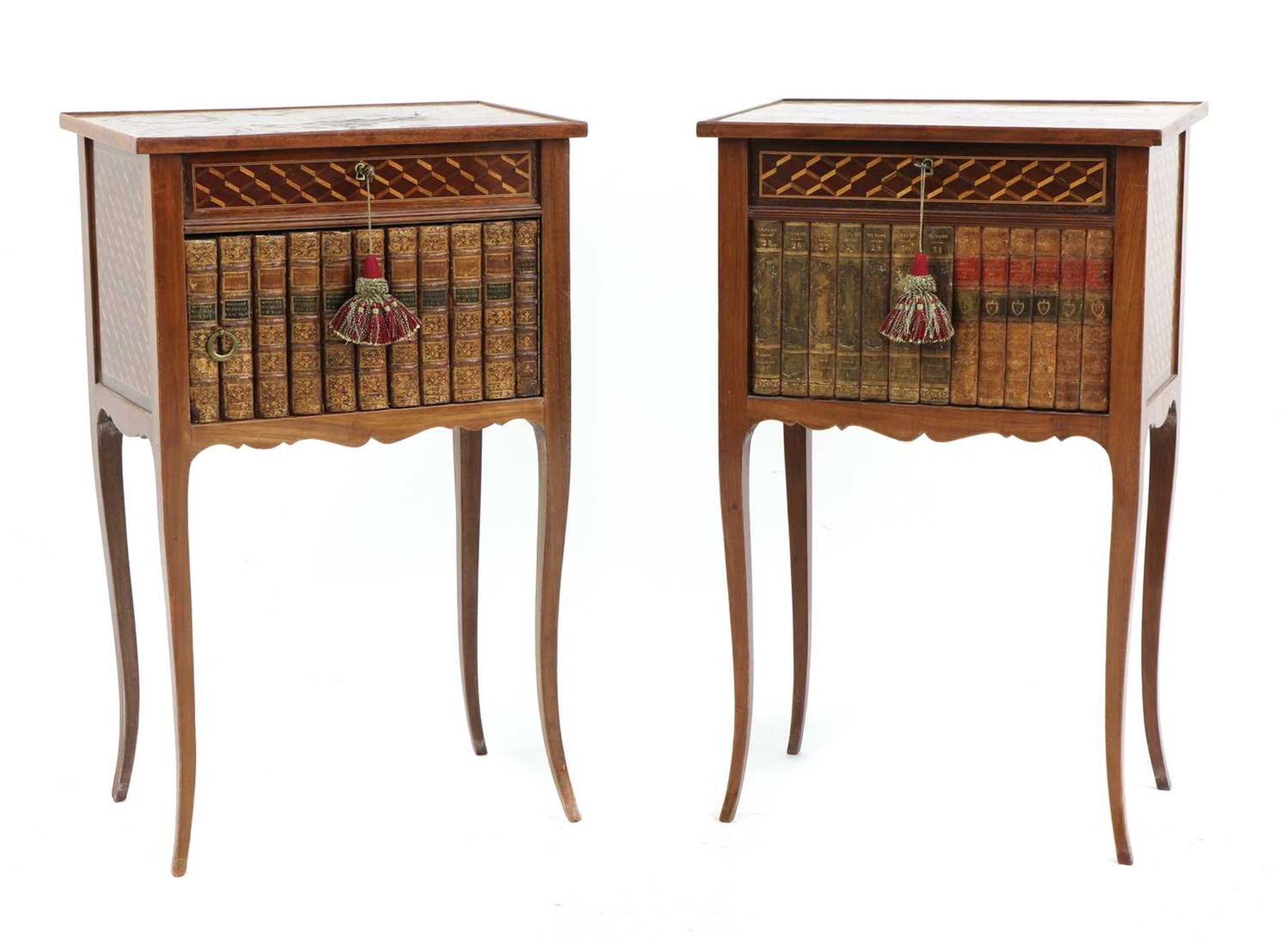 A pair of parquetry inlaid night tables, - Image 2 of 14