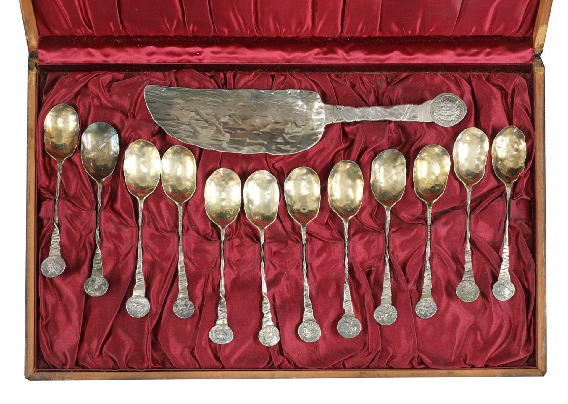 A cased set of twelve American silver ice cream spoons and cutter, - Image 3 of 11