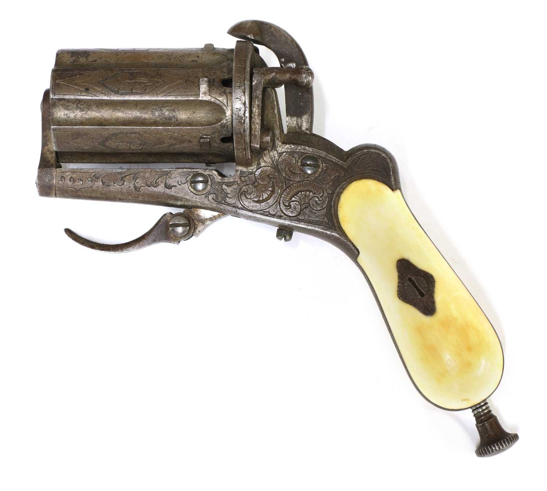 A Belgian pinfire pepperbox six-shot revolver, - Image 2 of 4