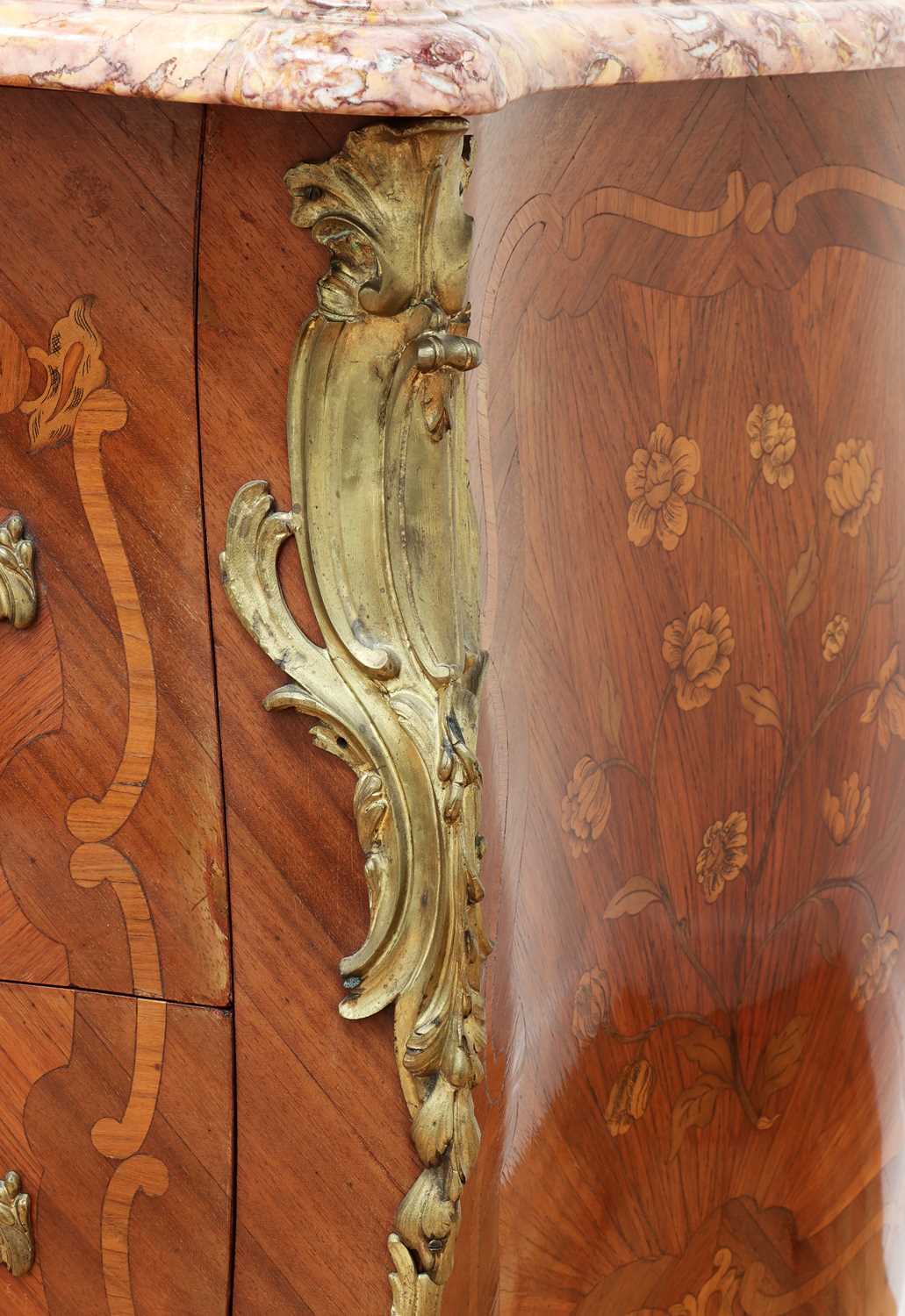 A French Louis XV mahogany, tulipwood and marquetry inlaid commode, - Image 6 of 9
