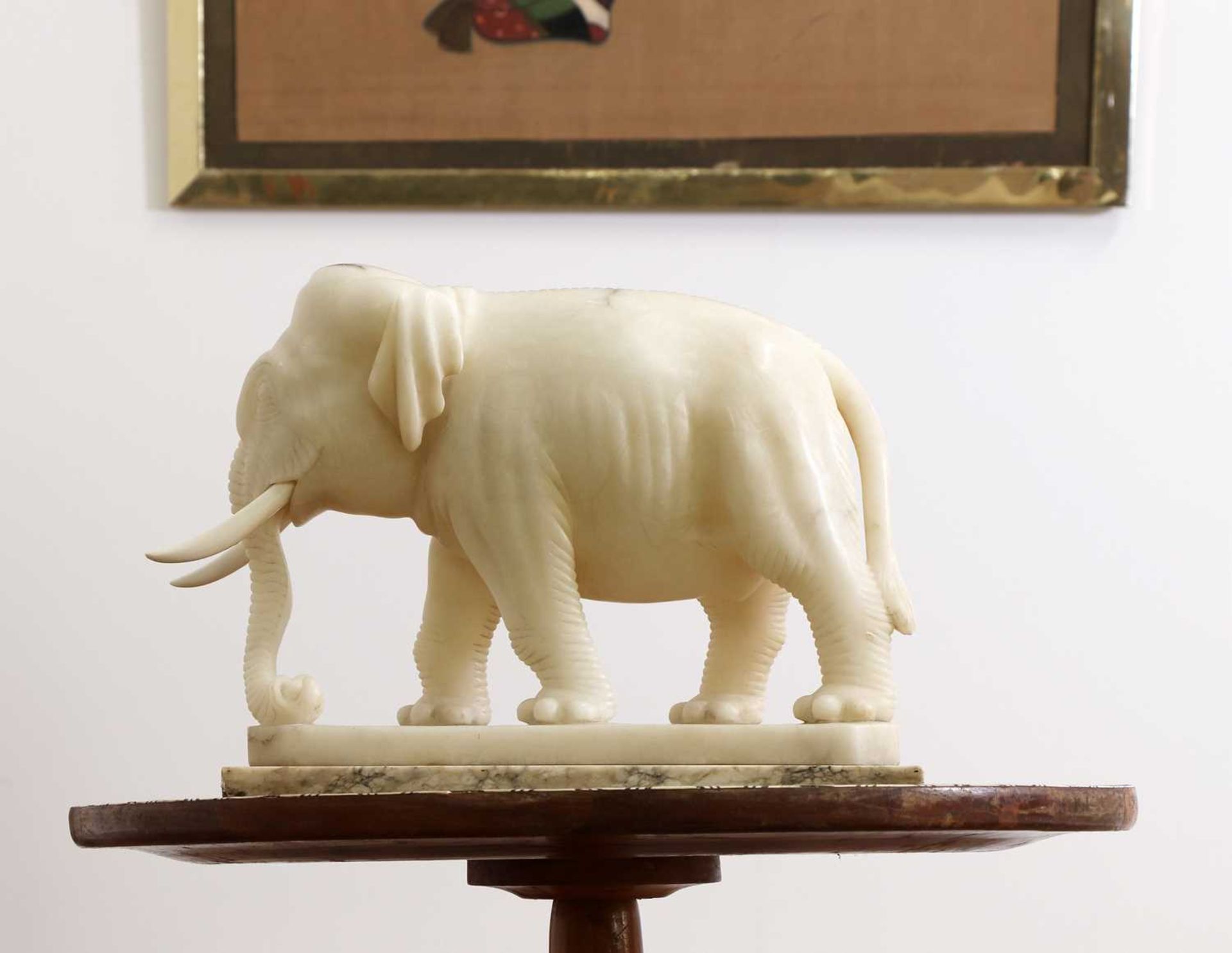An Indian carved alabaster figure of an elephant, - Image 2 of 6