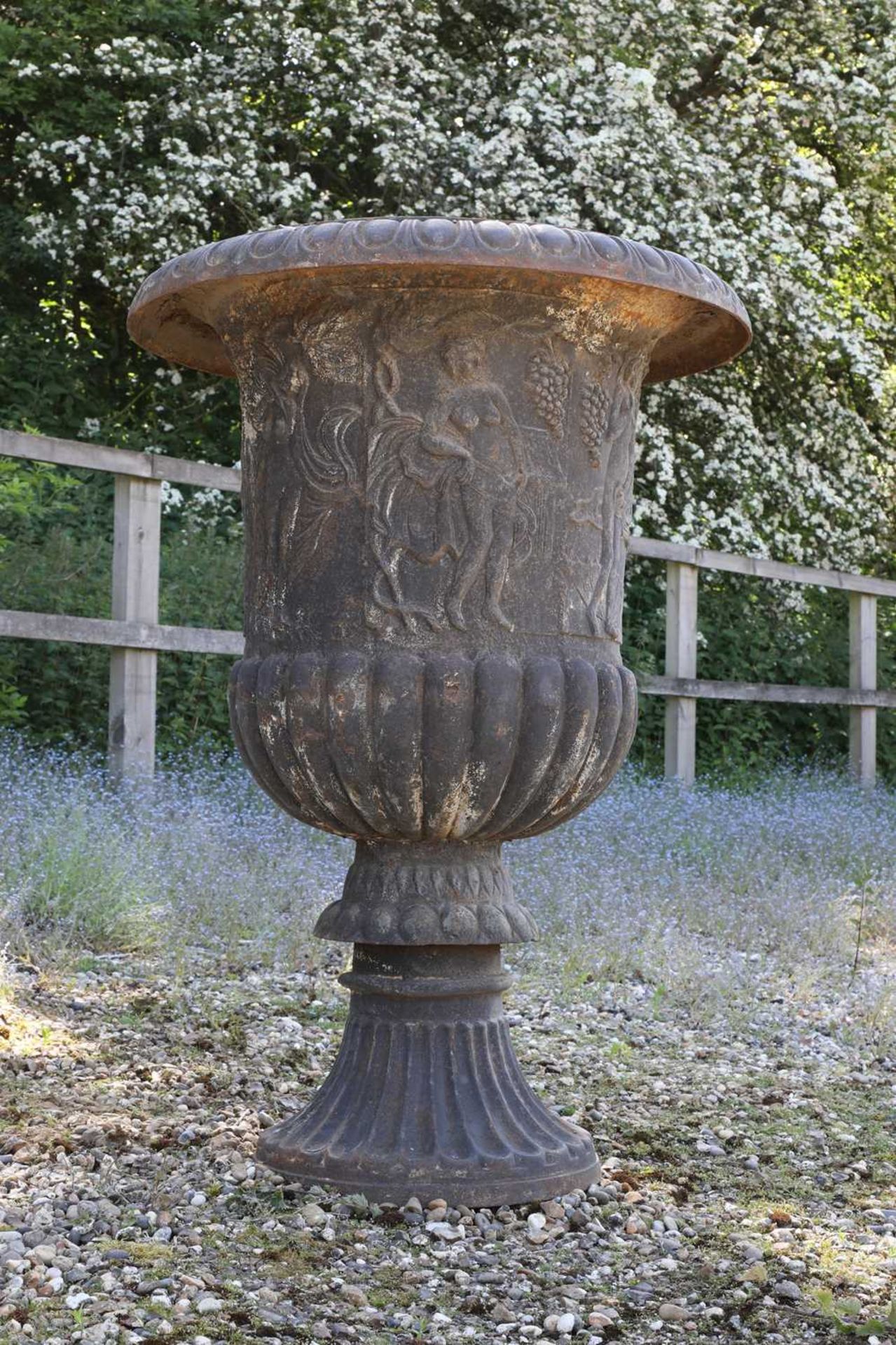 A cast iron campana garden urn, - Image 6 of 6