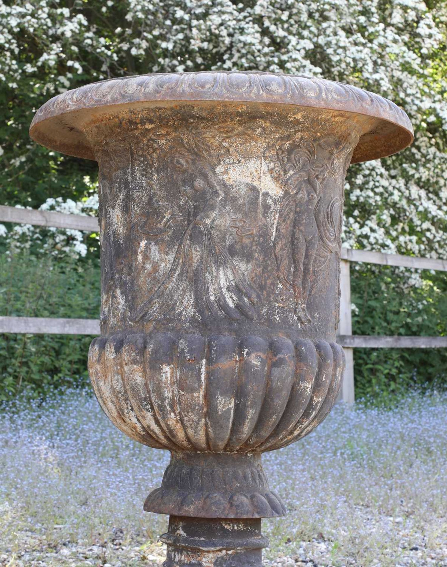 A cast iron campana garden urn, - Image 2 of 6