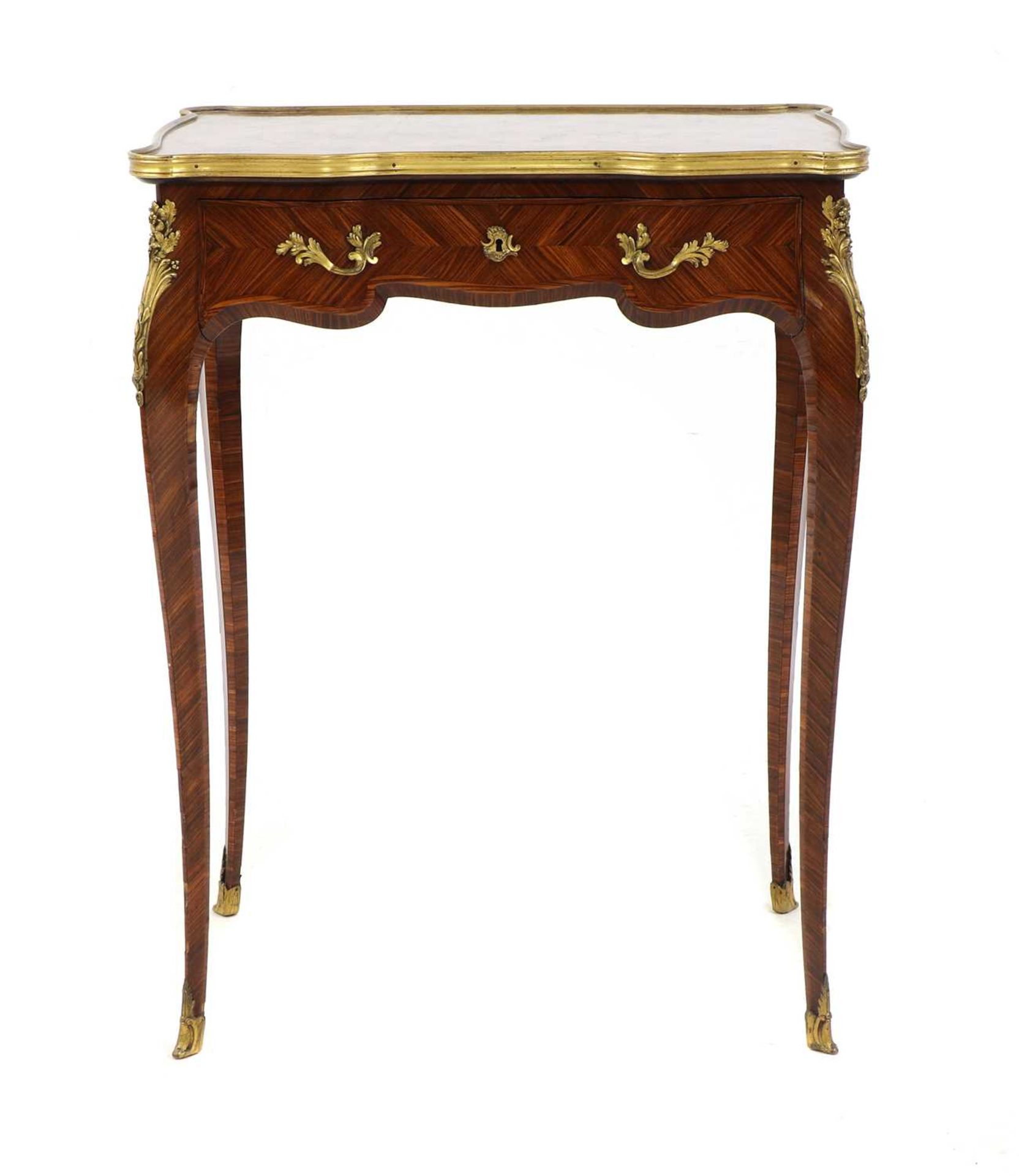 A Louis XV-style kingwood and ormolu-mounted side table,