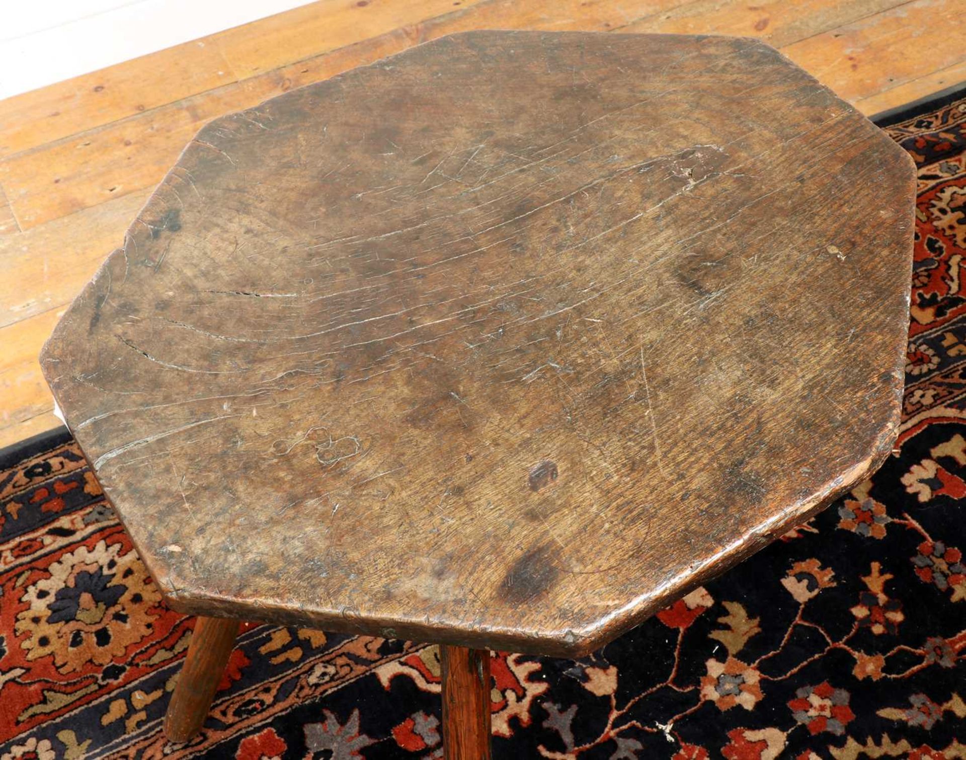 A primitive elm and ash 'cheese top' cricket table, - Bild 4 aus 22