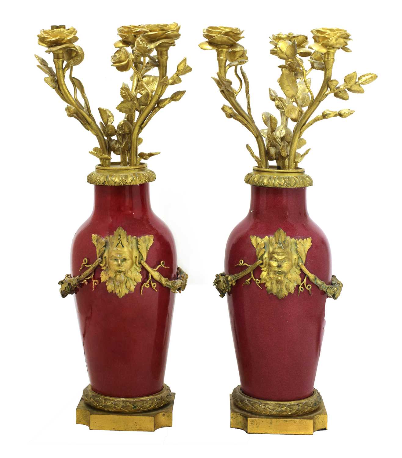 A pair of ormolu-mounted pink ground vase lamps, - Image 4 of 6