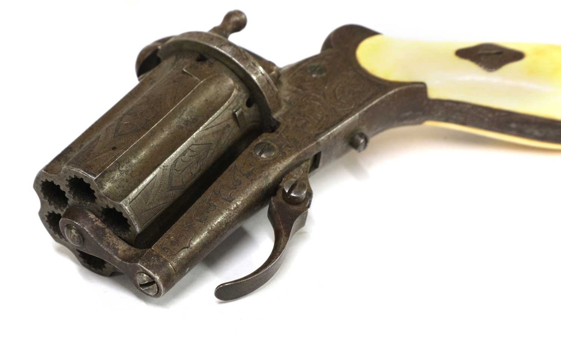 A Belgian pinfire pepperbox six-shot revolver, - Image 4 of 4