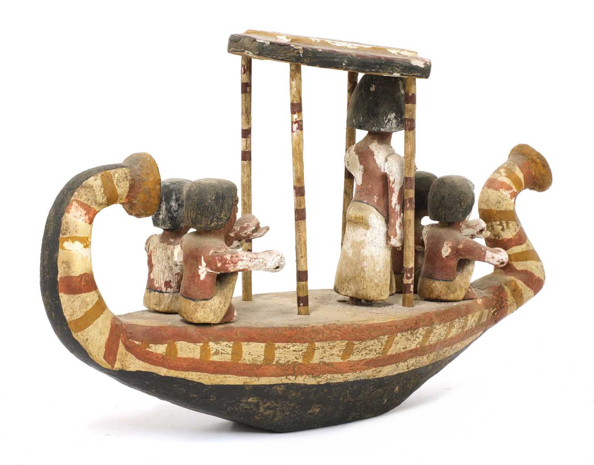 An Ancient Egyptian carved and painted wooden boat, - Image 3 of 14
