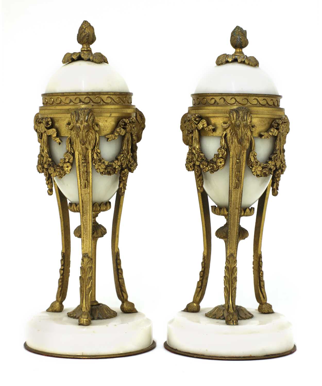 A pair of French Empire-style white marble and ormolu cassolettes, - Image 2 of 5