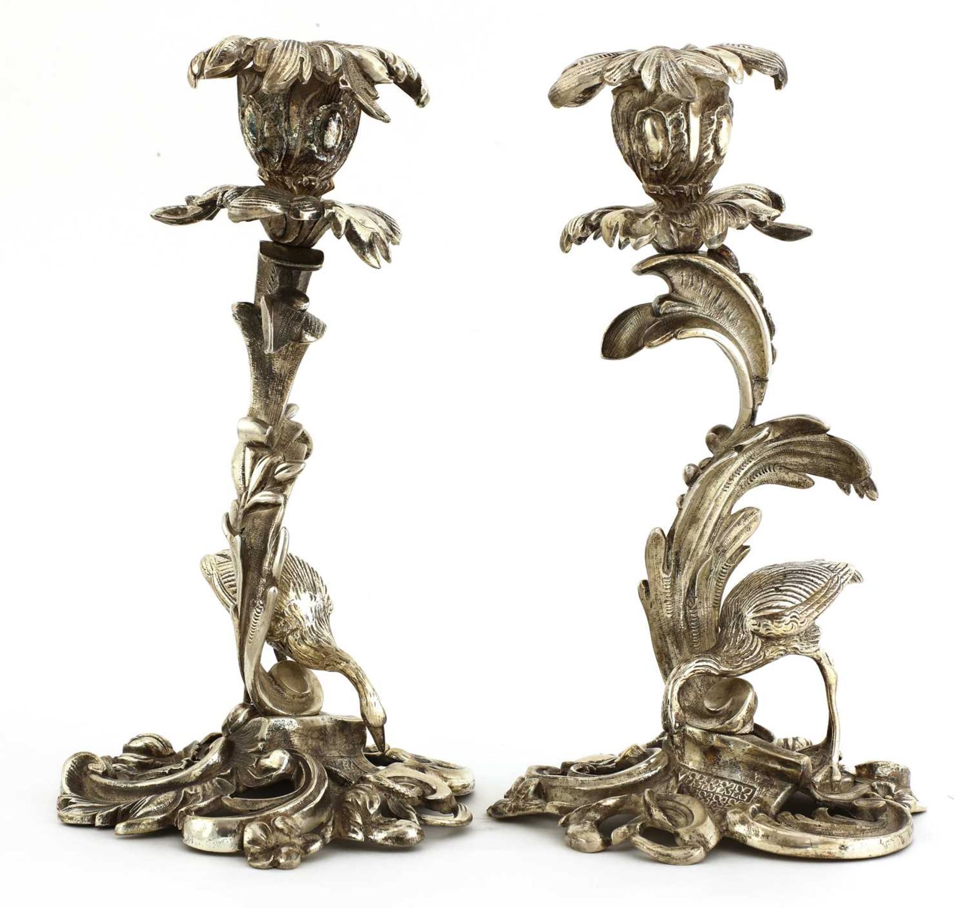 A pair of cast silver-plated candlesticks, - Image 3 of 4
