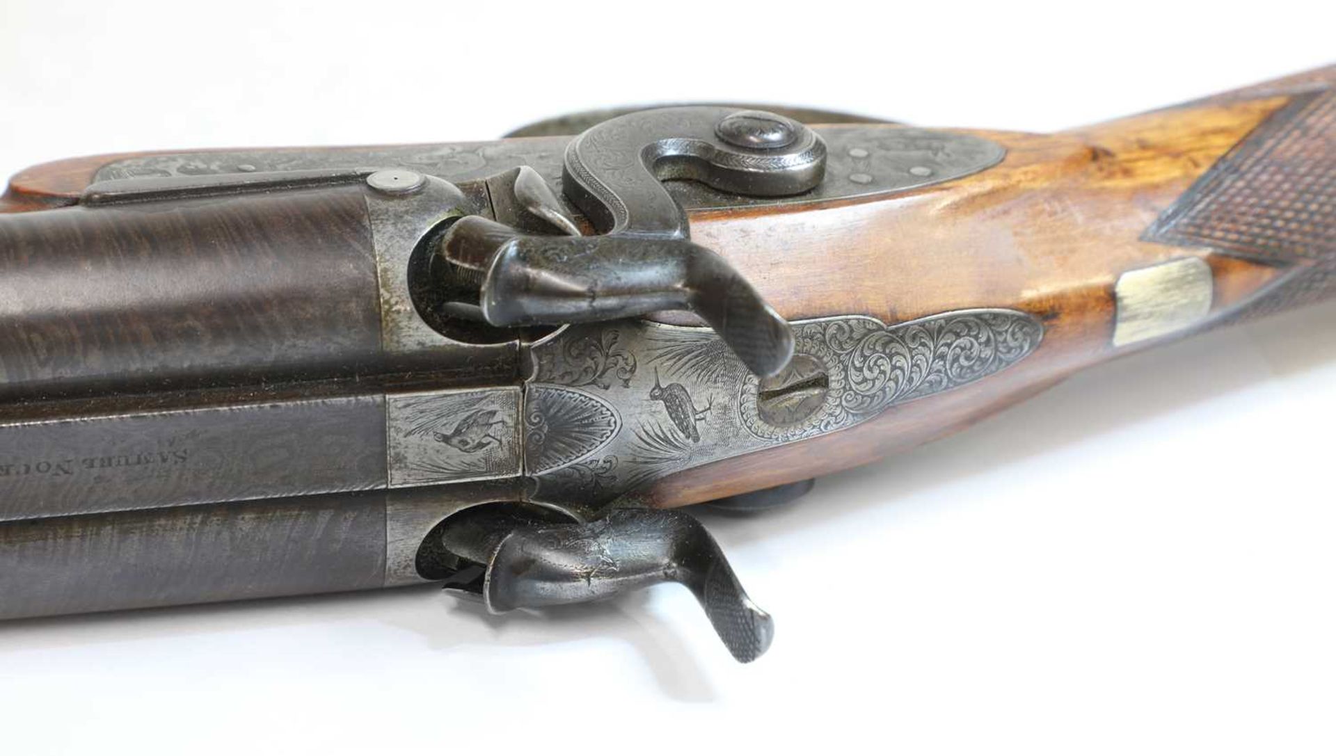 A 12-bore double-barrelled percussion shotgun, - Image 3 of 7