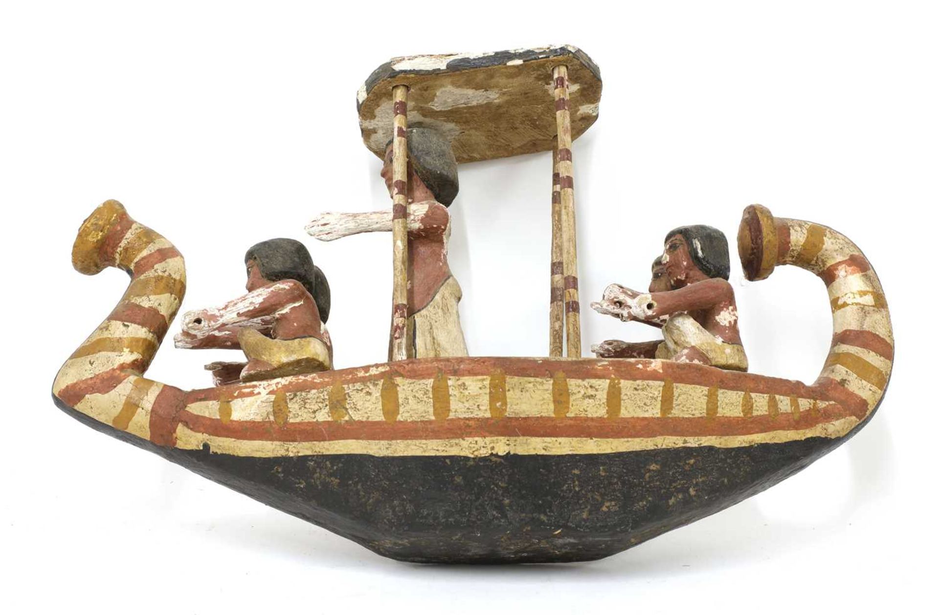 An Ancient Egyptian carved and painted wooden boat, - Image 8 of 14