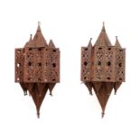 A large pair of Moroccan iron lanterns,