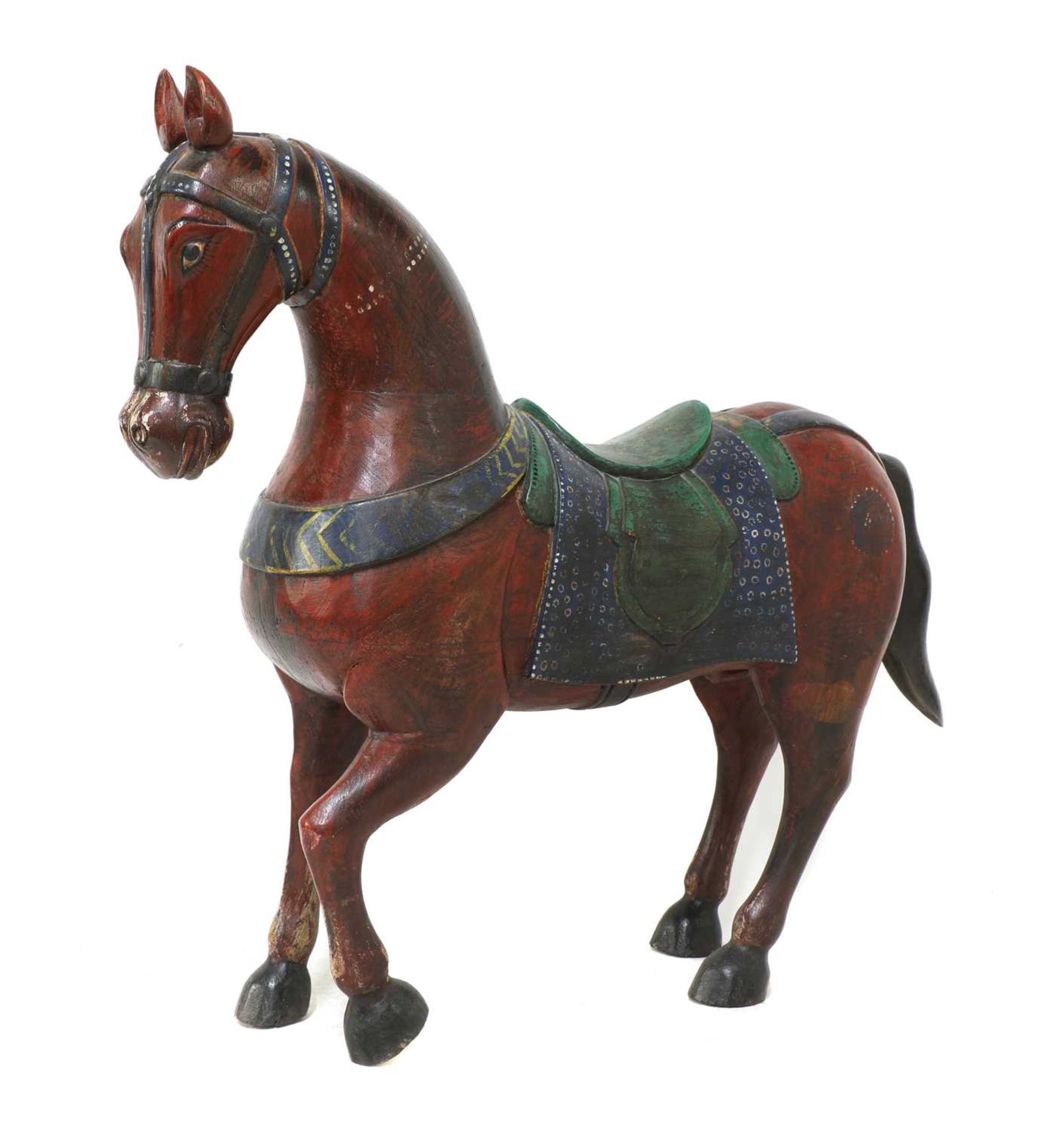 An Indian polychrome painted wooden horse, - Image 3 of 7