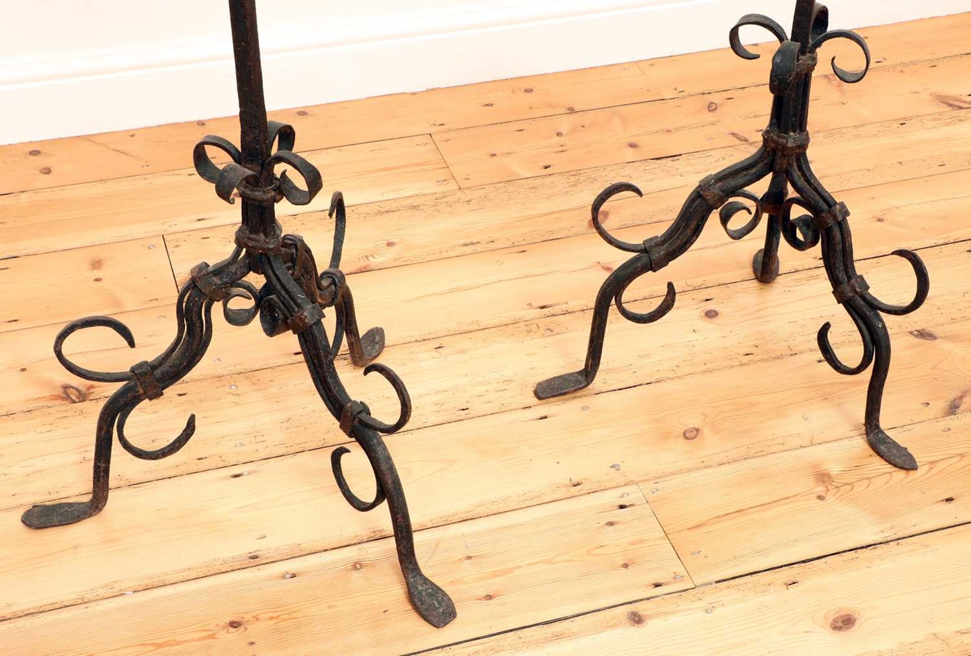 A pair of wrought iron standard lamps, - Image 3 of 4