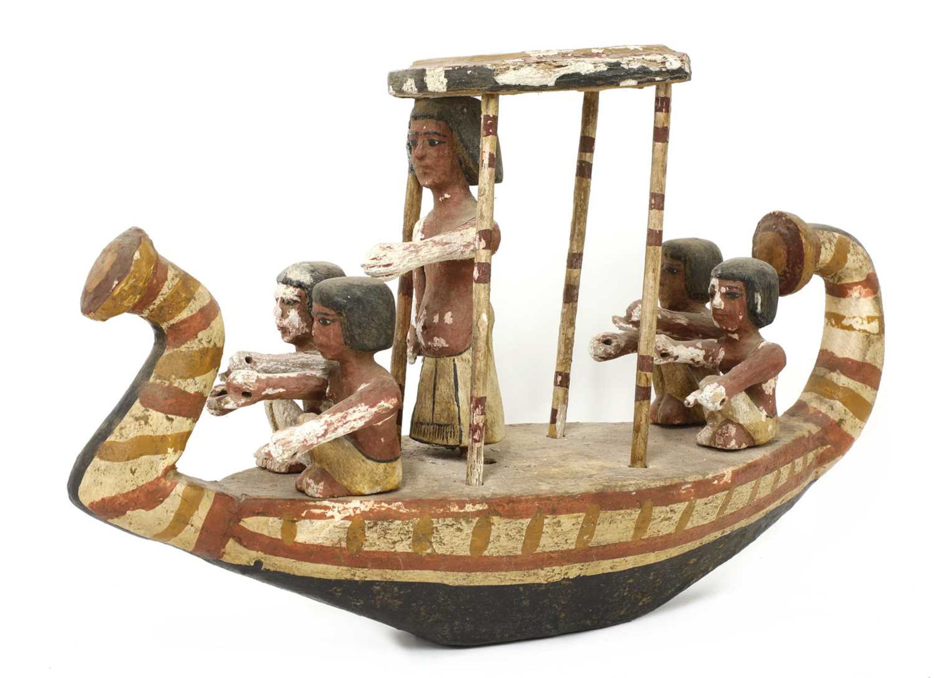 An Ancient Egyptian carved and painted wooden boat, - Bild 7 aus 14