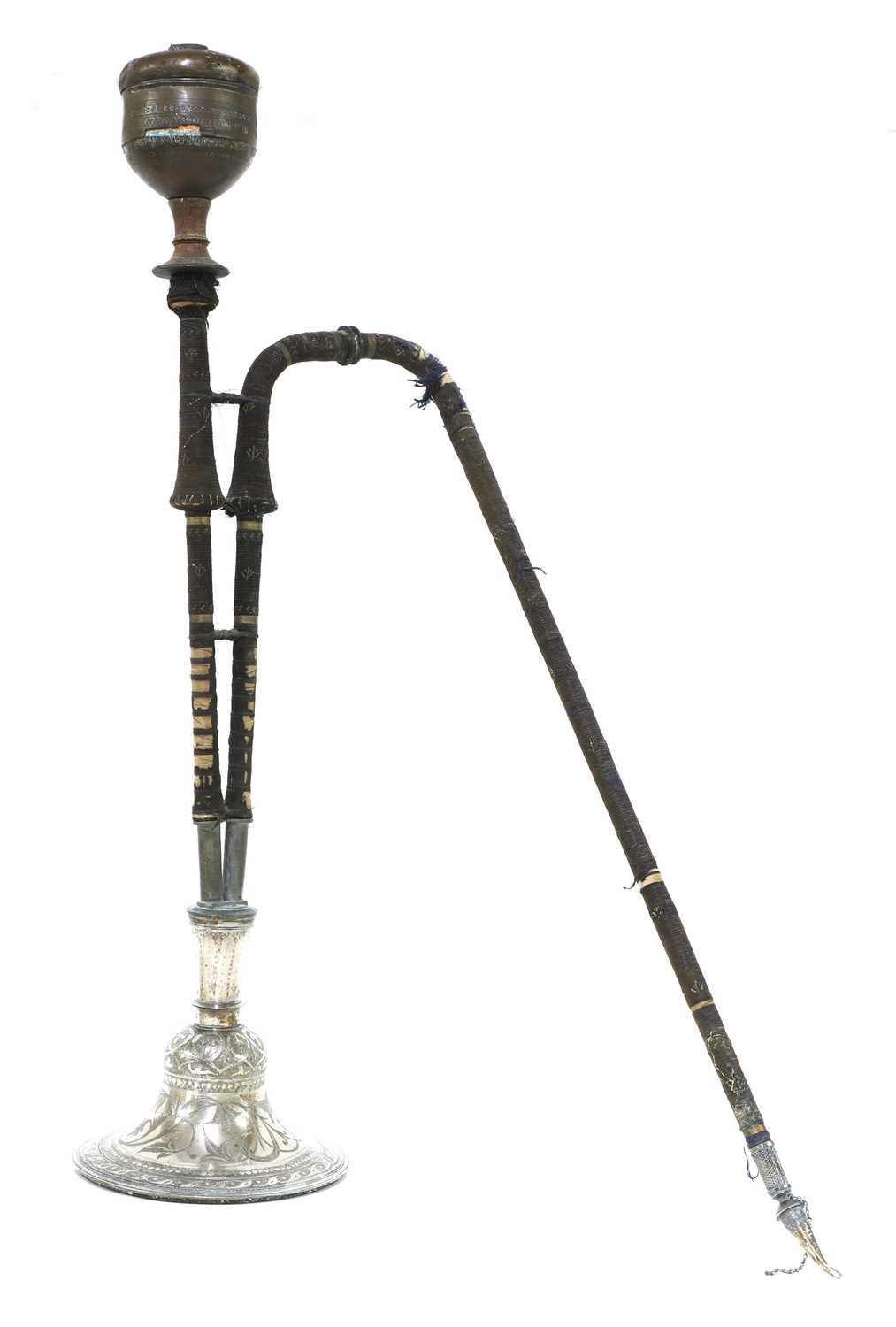 An Indian white metal hookah pipe, - Image 2 of 9