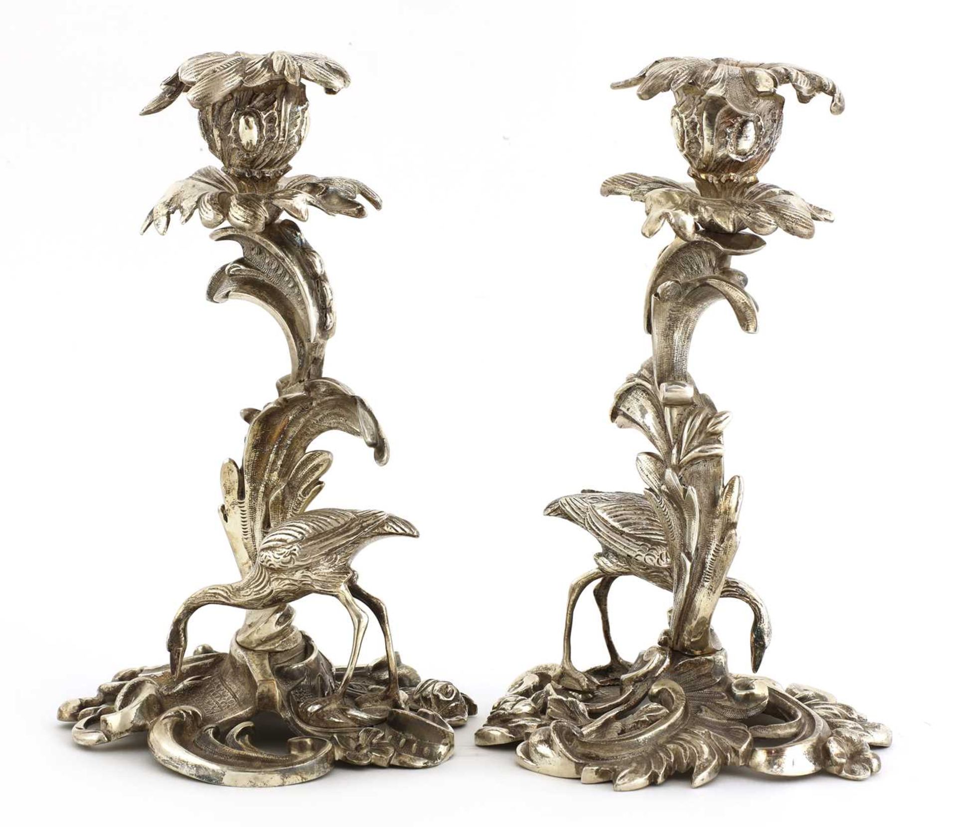 A pair of cast silver-plated candlesticks, - Image 2 of 4