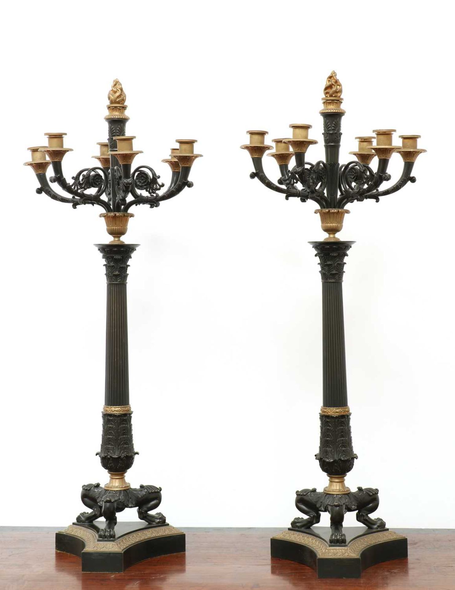 A pair of large gilt and patinated bronze seven-light candelabra, - Image 2 of 4