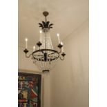 A French Empire-style cut glass and toleware tent and bag chandelier,