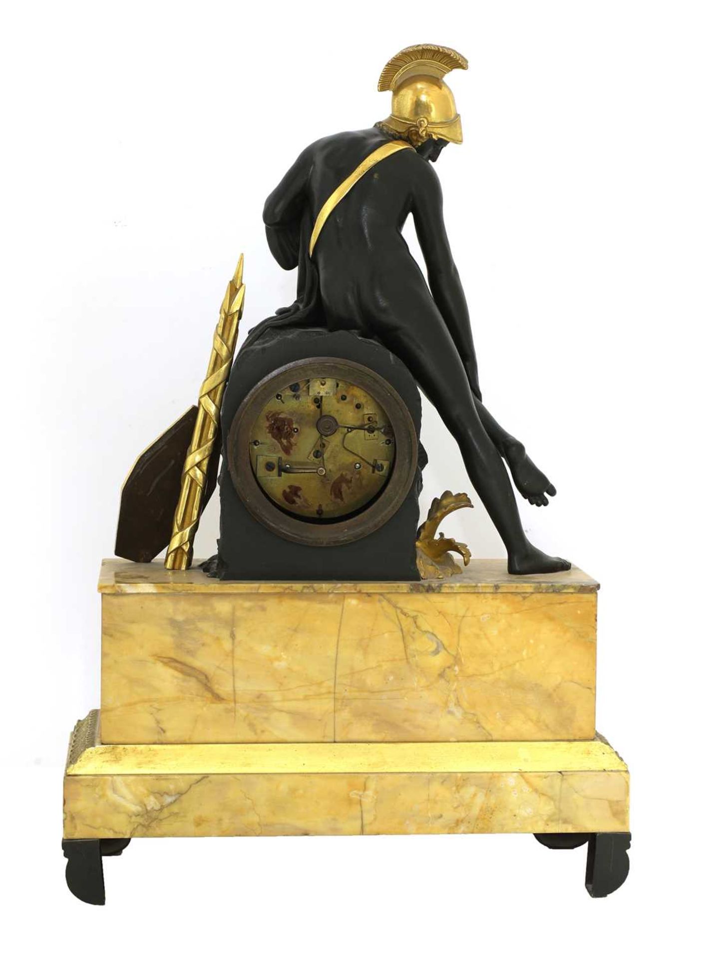 A French Empire patinated and gilt-bronze and Sienna marble mantel clock, - Image 4 of 7