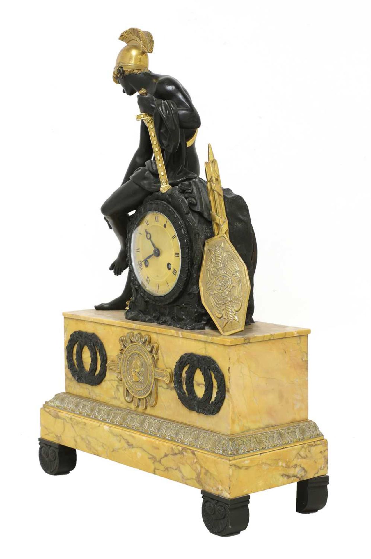 A French Empire patinated and gilt-bronze and Sienna marble mantel clock, - Bild 2 aus 7