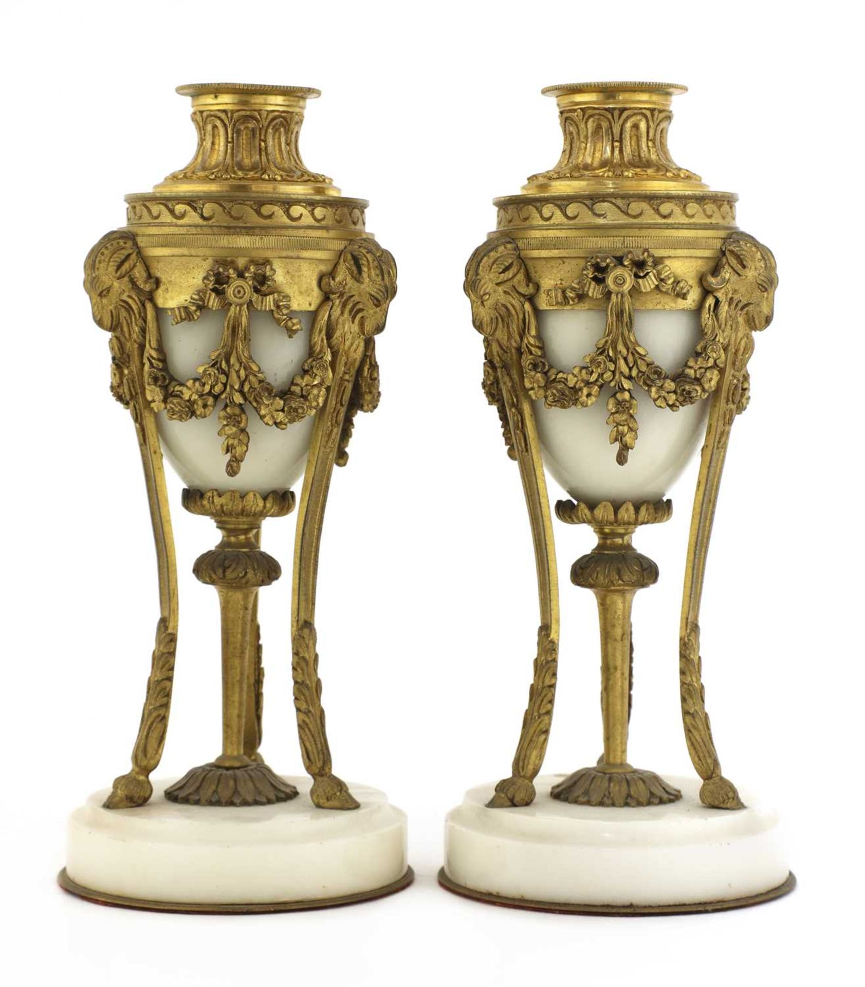 A pair of French Empire-style white marble and ormolu cassolettes, - Image 3 of 5