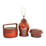 A Chinese red-lacquered food carrier,