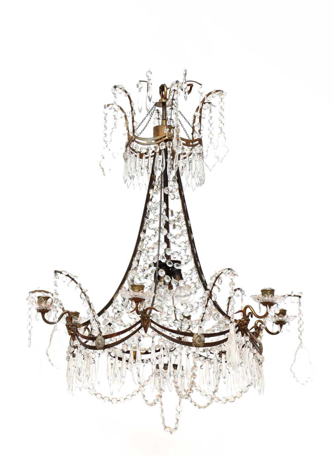 A Danish Louis XVI-style brass-framed six-light chandelier, - Image 2 of 3