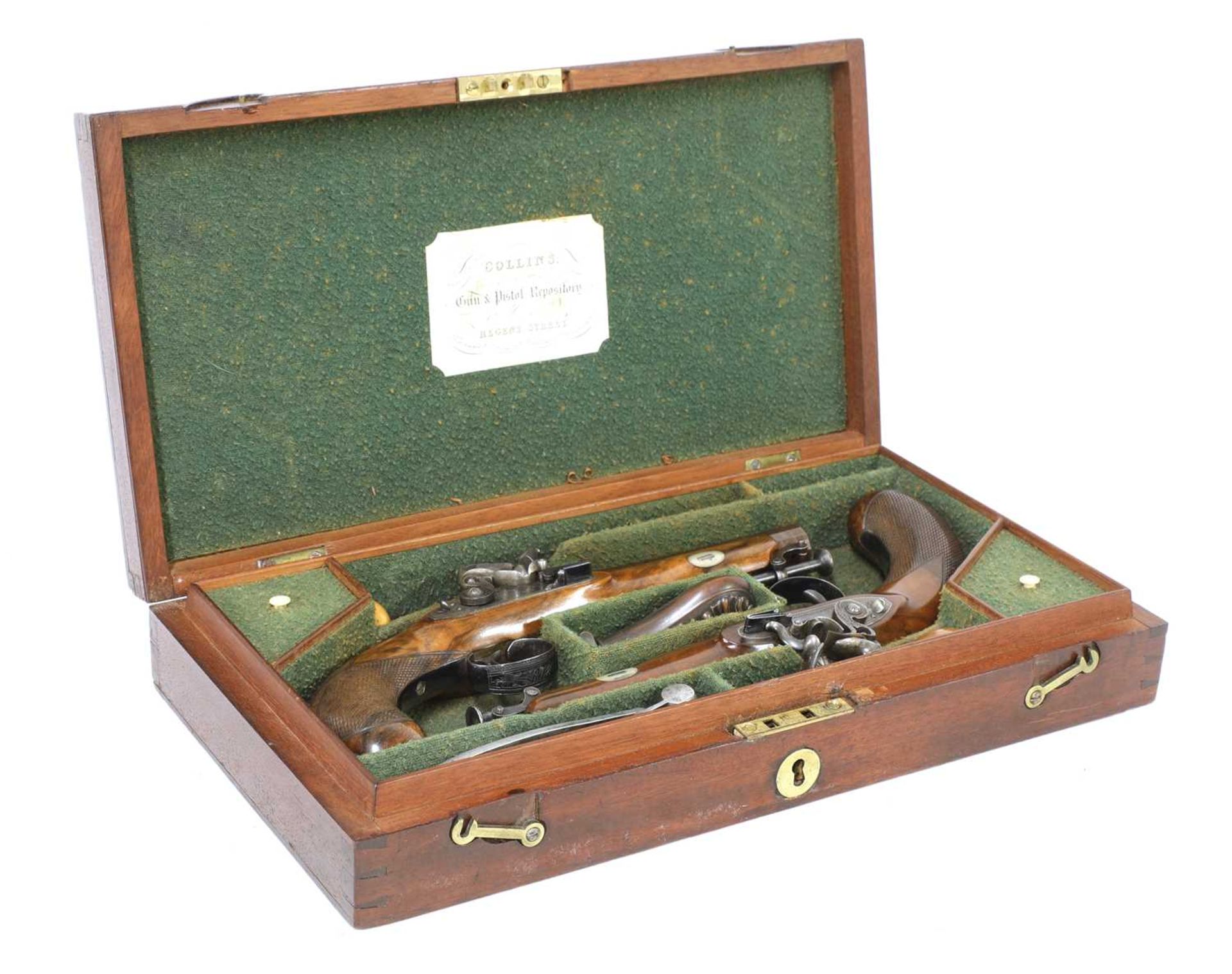 A pair of late flintlock travelling pistols, - Image 10 of 11