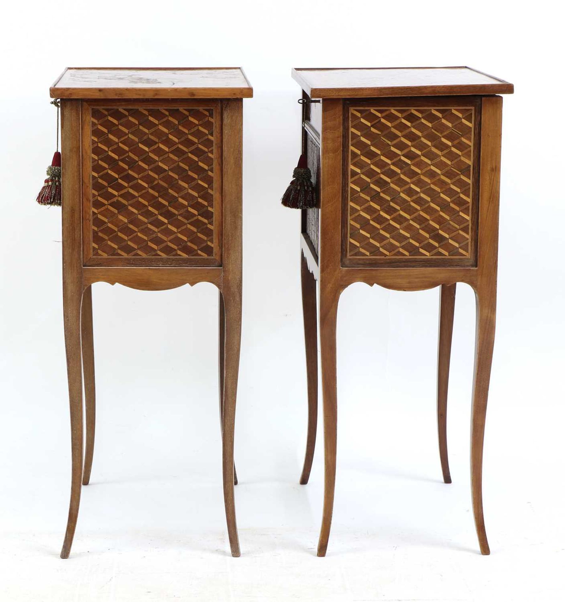 A pair of parquetry inlaid night tables, - Image 4 of 14