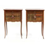 A pair of parquetry inlaid night tables,